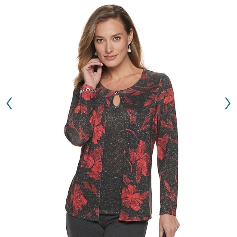 Cathy Daniels floral lurex mock layer top!